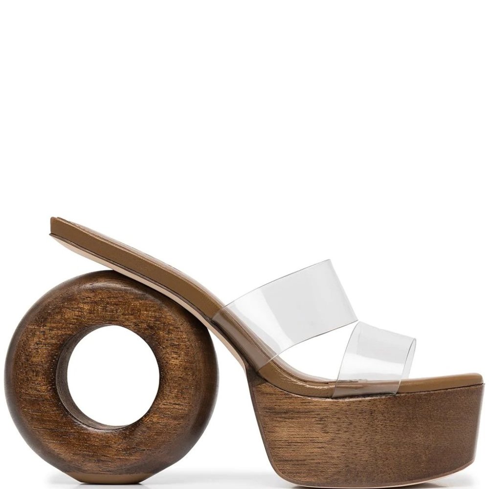 cult gaia Clear Lucite Strap Wooden Platform Sandal